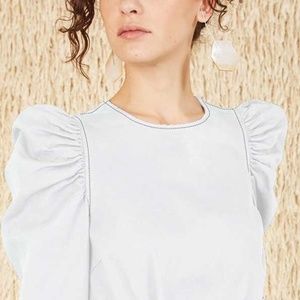 Ulla Johnson Sample Sale Finn Puff Sleeve White Denim puff sleeve top